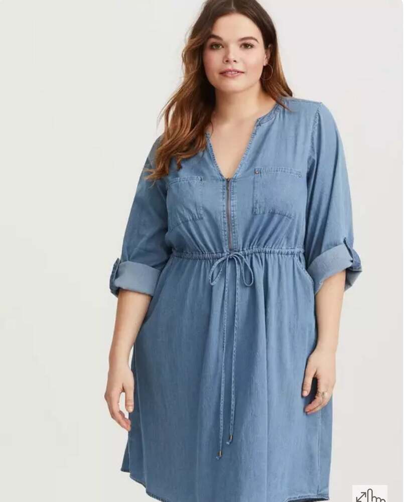 Torrid Chambray Split Neck Zip Front Mini Shirt D… - image 1